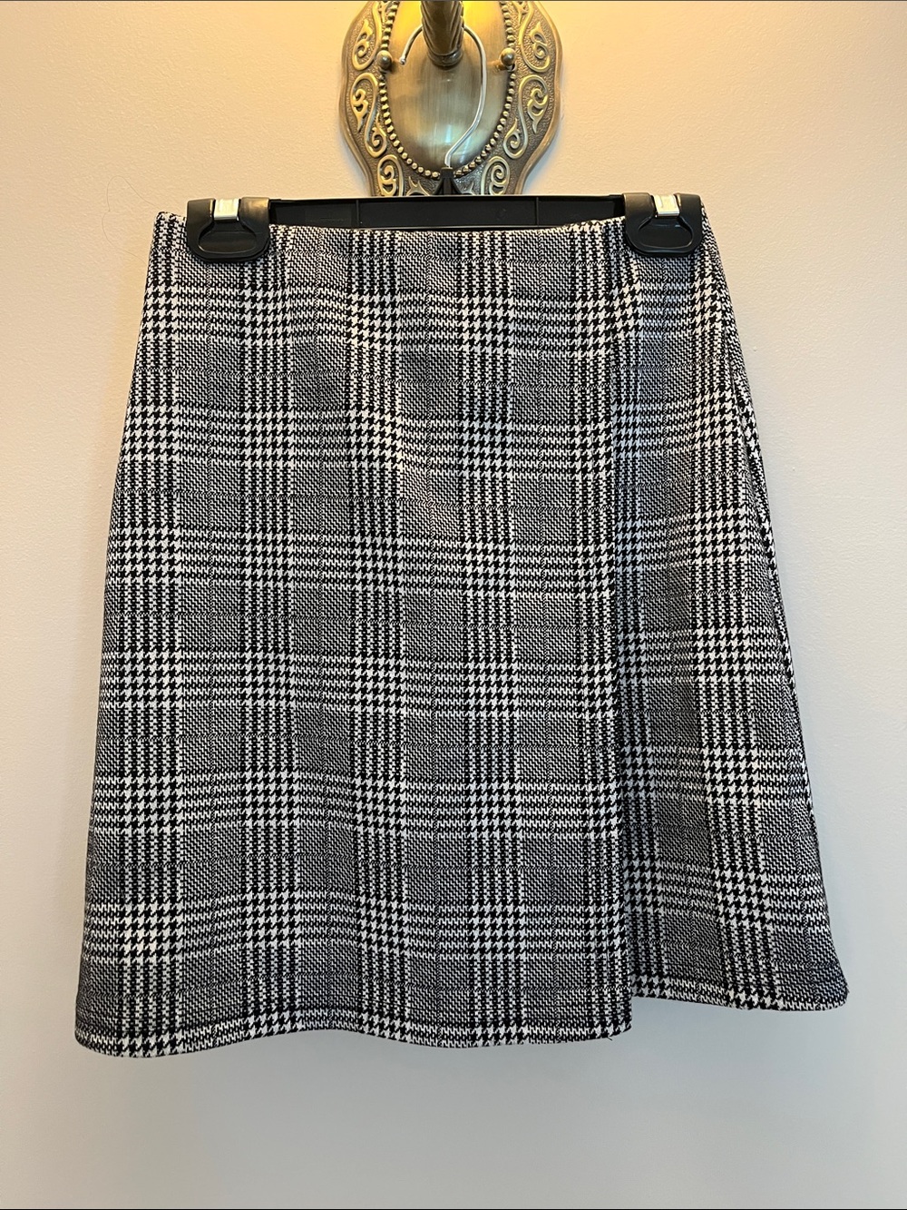 Simons Black & White Glen Plaid A-Line Skirt